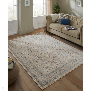 Legacy LEG06 Traditional Persian Border Soft-Touch Short Pile Polyester Flatweave Cream/Beige/Blue Rug-Concept Looms-Rug Love - The Most Loved Rug Store